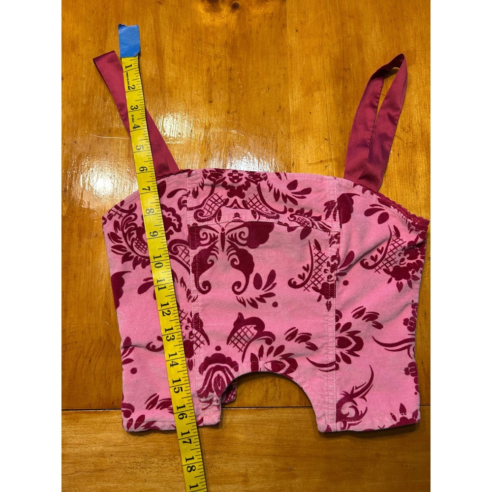 UO Y2K Whimsigoth Fairy Grunge Pink Butterfly Flocked Corset Crop Top Damask - Picture 4 of 9